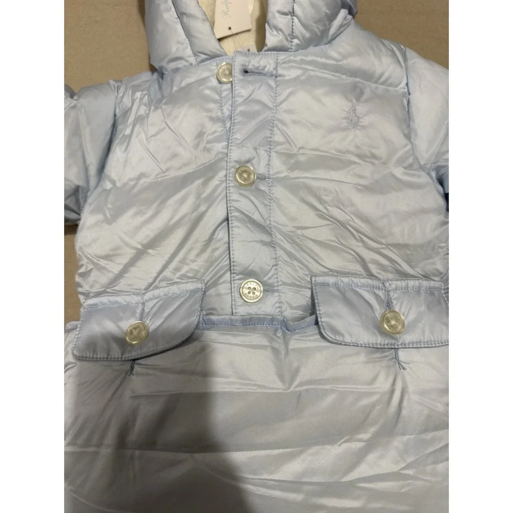RALPH LAUREN DOWN BABY BLUE BUNTING &‎ JACKET SIZE 9mth NWT **Separates In Two**